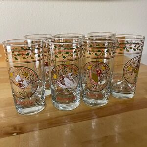 lot of 7 Vintage ANCHOR HOCKING "Twelve Days Of Christmas" incompolete Set‎ 10oz